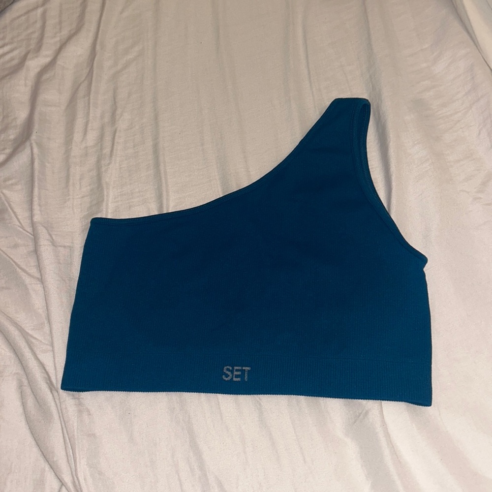 Set Active Turquoise Color One Shoulder Sports Bra M